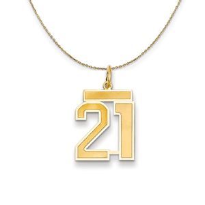 14k Yellow Gold, Jersey, Med Number 21 Necklace - 16 Inch